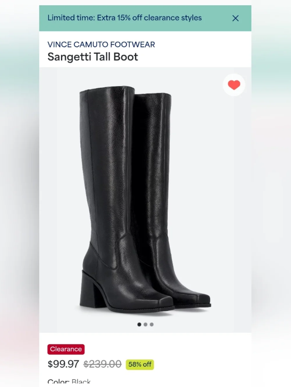 Vince Camuto Black Tall Leather Knee-High Boots